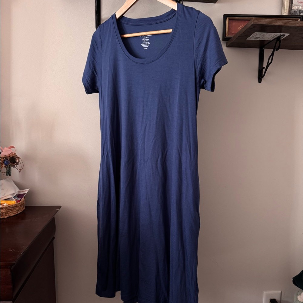 Wool& Merino Wool Blend Navy Blue Scoop Neck Tee Dress Size Small Tall